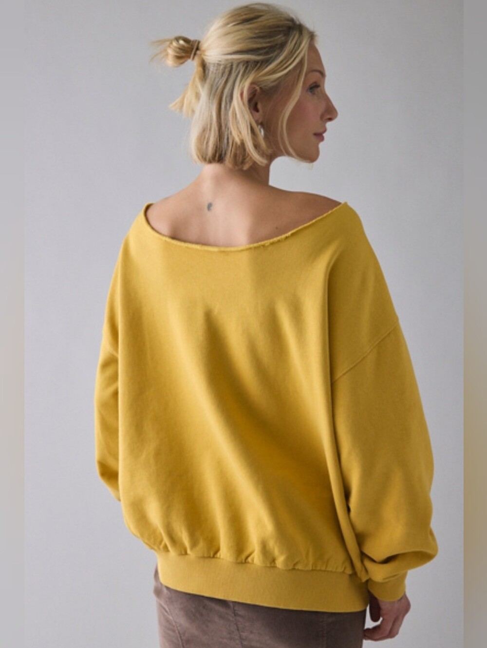 Maison Cross Stitch Graphic Off-The-Shoulder Oversized Pullover NWOT Sz S/M - Picture 3 of 8